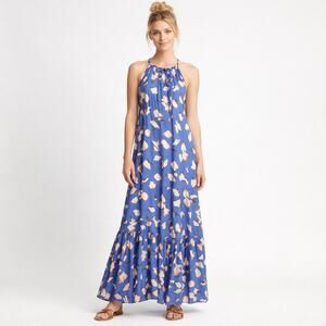 Nine West Blue/Orange Print Sleeveless Tiered Maxi Dress Size XXL Peasant Style